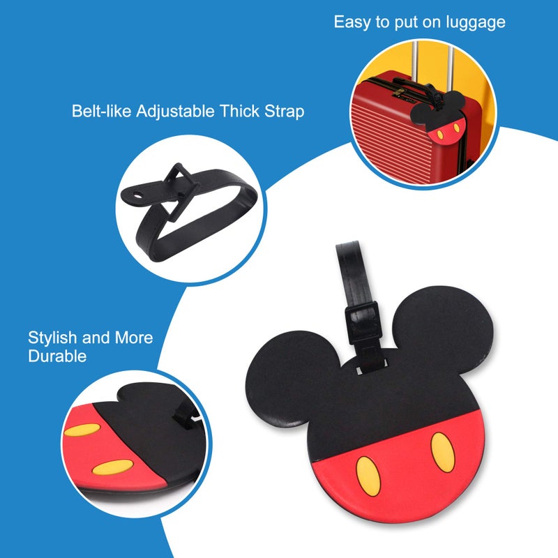 Finex 4 Pcs Set Mickey Minnie Silicone Travel Luggage Baggage Identification Labels ID Tag for Bag Suitcase Plane Cruise Ships with Belt Strap - Image 3